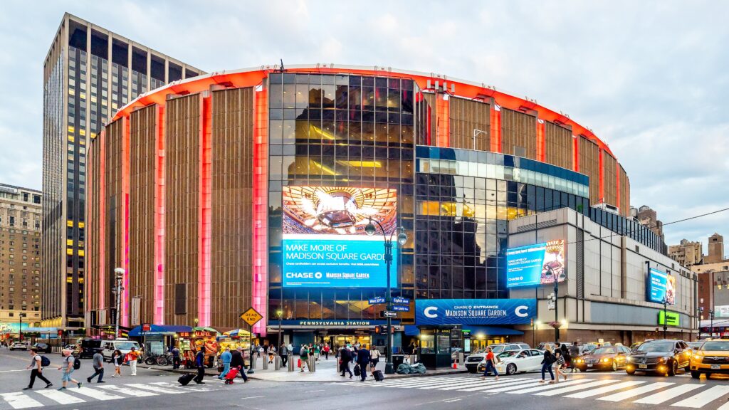 Fachada del Madison Square Garden en Nueva York, posible sede de la boda de Taylor Swift