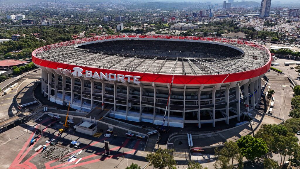 Vista aérea del Estadio Azteca, sede del partido de México el 30 de junio que motivó el home office
