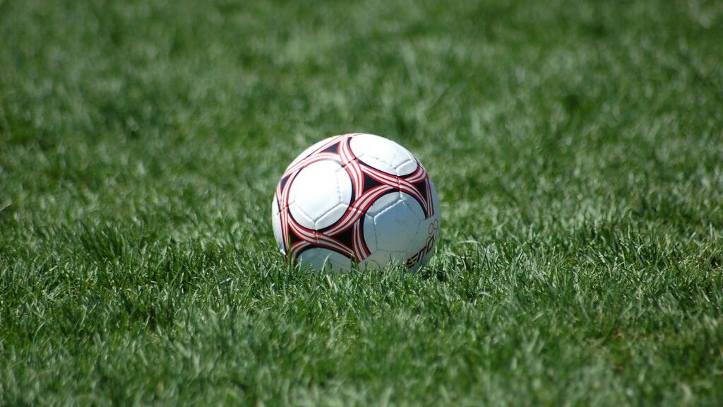 Balon de futbol sobre el cesped de la cancha