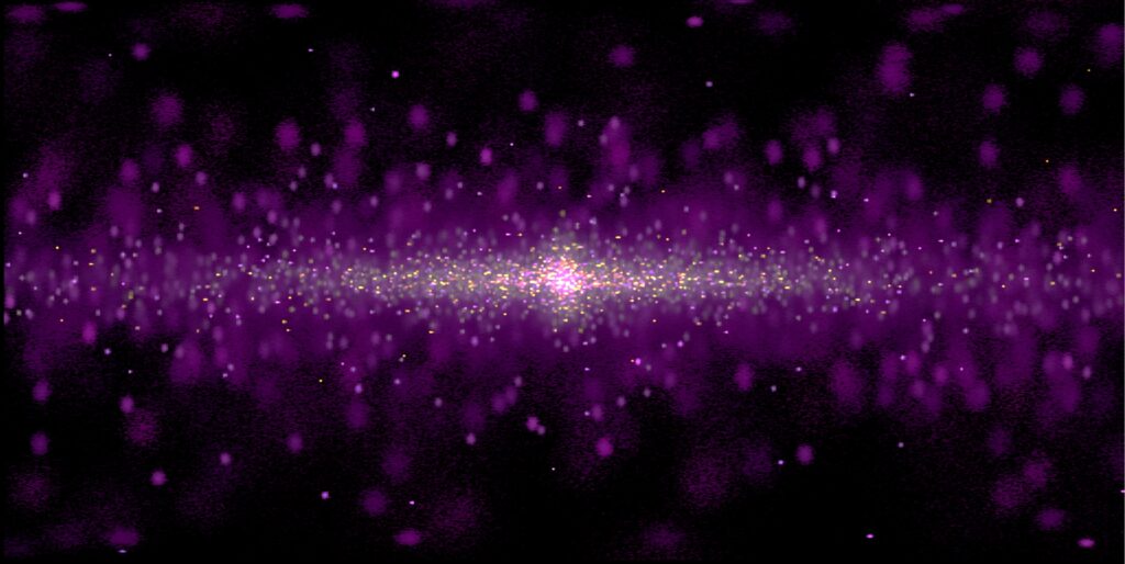 Mapa simulado de todo el cielo con fuentes de ondas gravitacionales